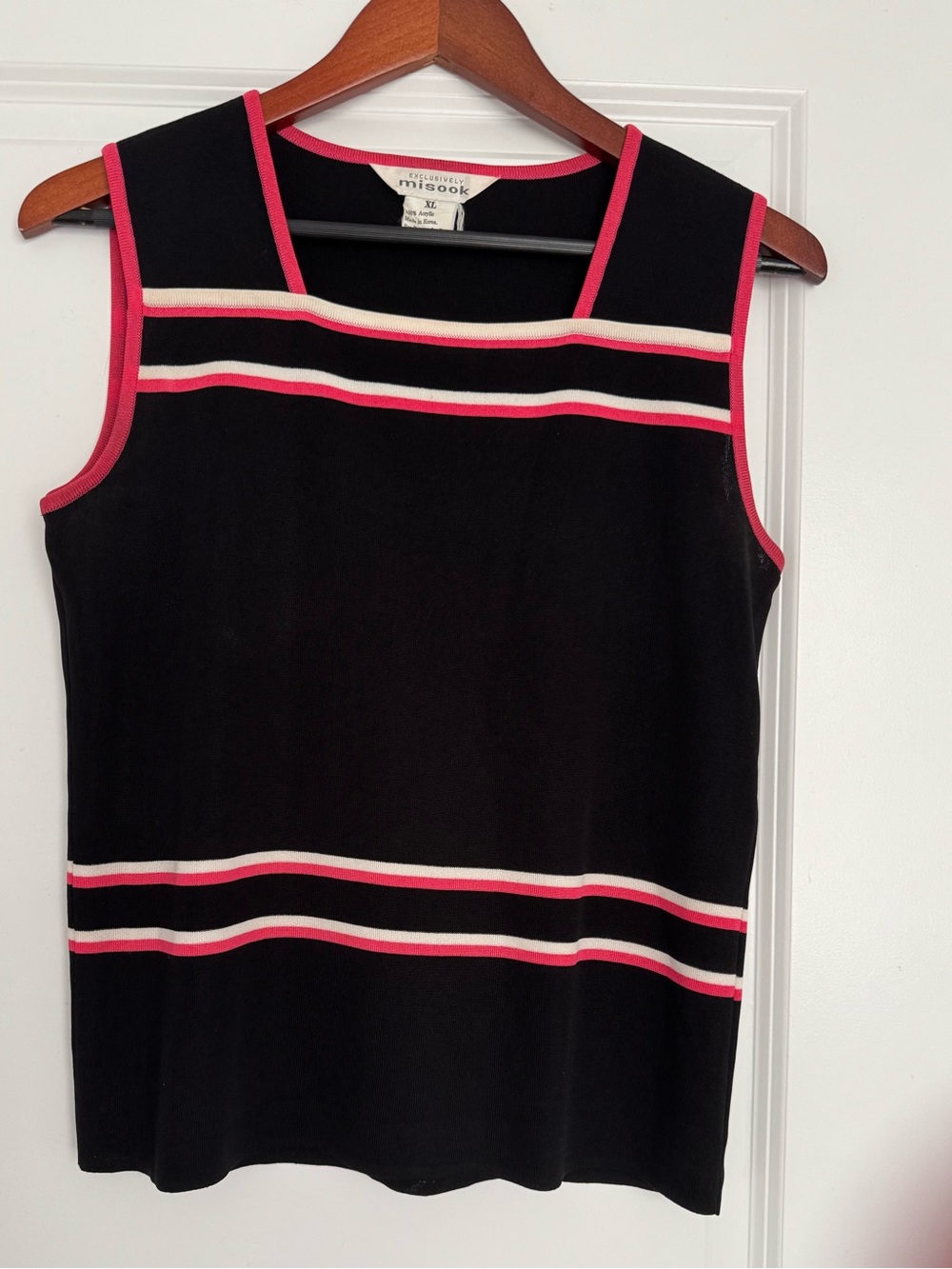 Misook black pink white stripes pullover XL